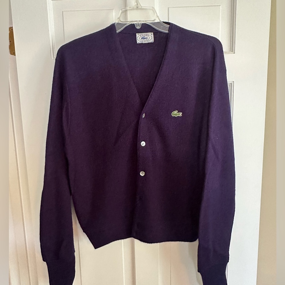 Vintage Izod Lacoste Cardigan Sweater Men’s Large Navy USA Croc Logo